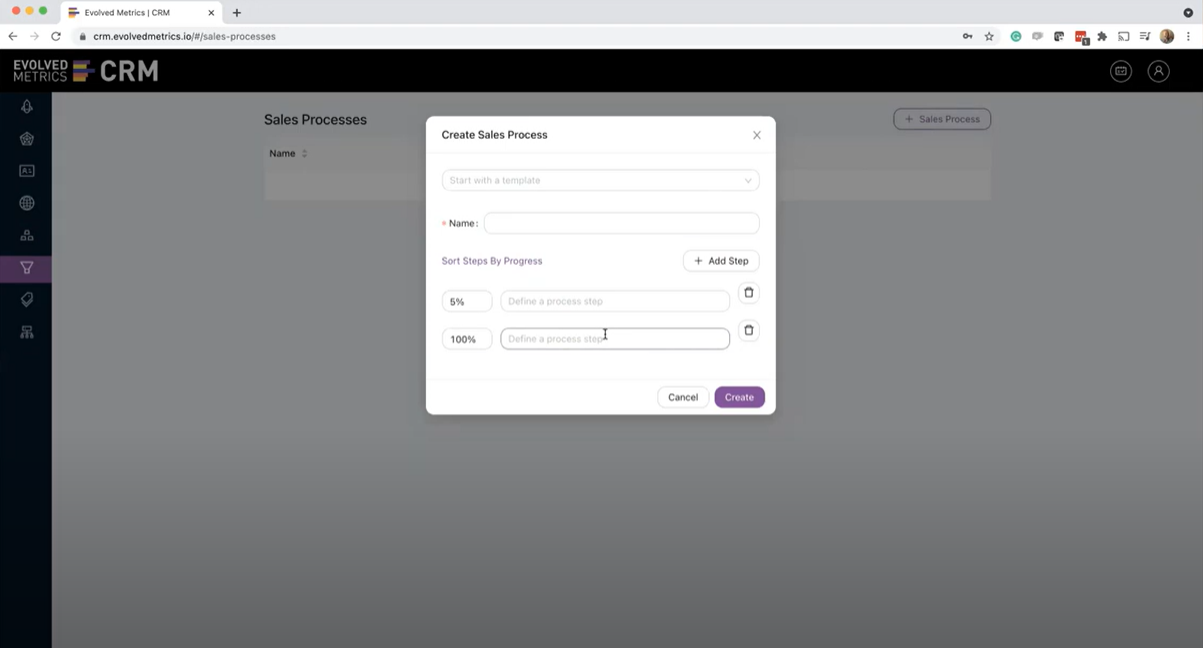 screenshot of Evolved Metrics CRM